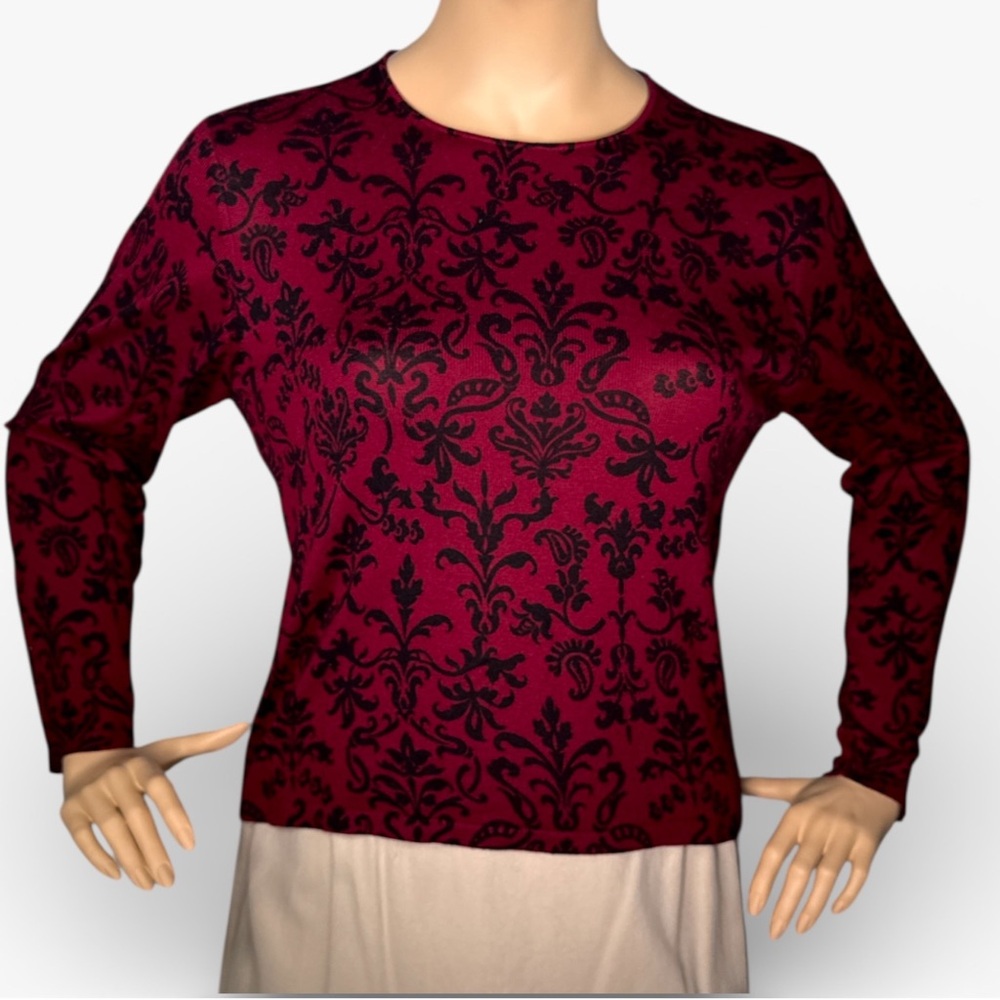 Talbots Red & Black Silk Cashmere Damask Sweater – Size XL